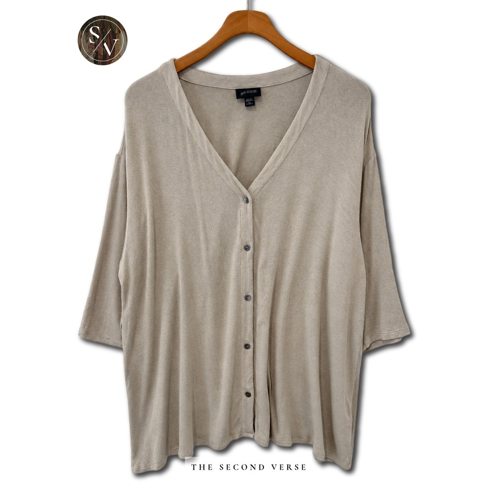 J. Jill Wearever Sweater Cardigan Tan Beige Buttonfront 1X Minimalist